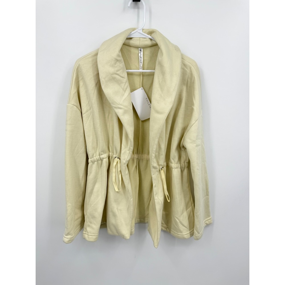 Fabletics Sage Coat Women Size M Cream Bonded Fleece Shawl Collar Drawcord Waist